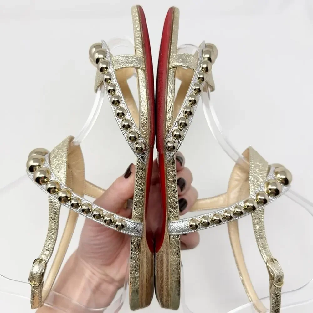 Christian Louboutin Galeria Gold Studded Flat Sandals Womens Size EU 36